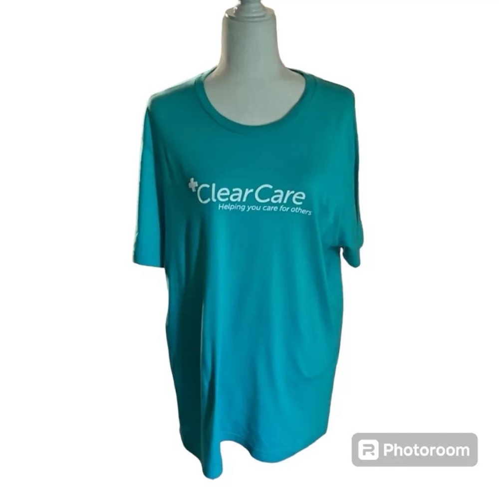 Canvas Teal Blue Clear Care Helping Others Graphic Print T-Shirt Size XL